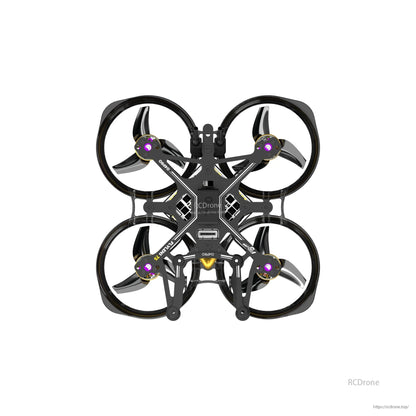 Flylens 75 HD O4 Wide 2S Whoop FPV, Top view of Flylens 75 HD O4 2S whoop FPV drone with ducted prop guards and USB-C port