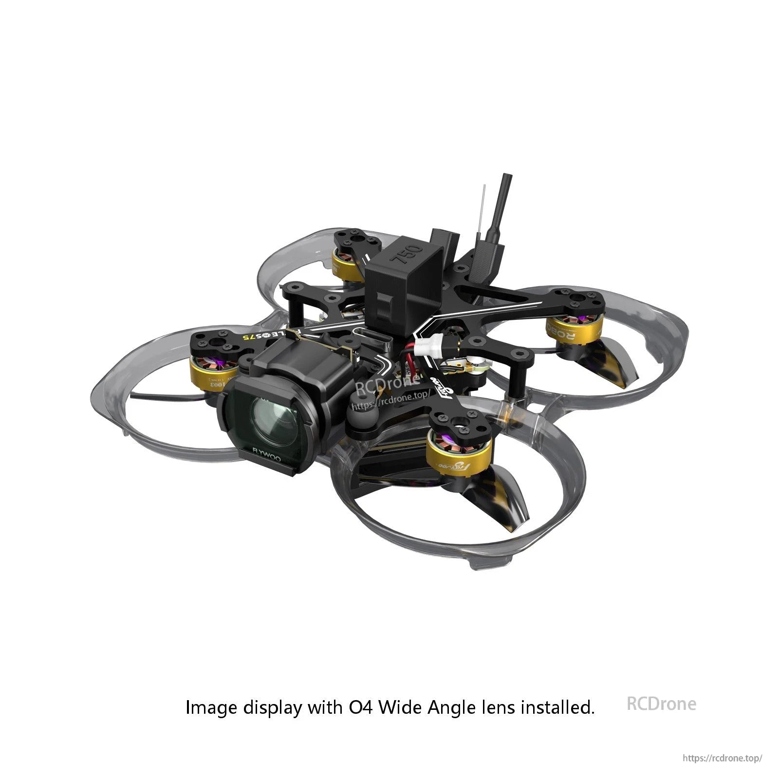 Flylens 75 HD O4 Wide 2S whoop FPV drone with ducted prop guards, front camera, and top antenna