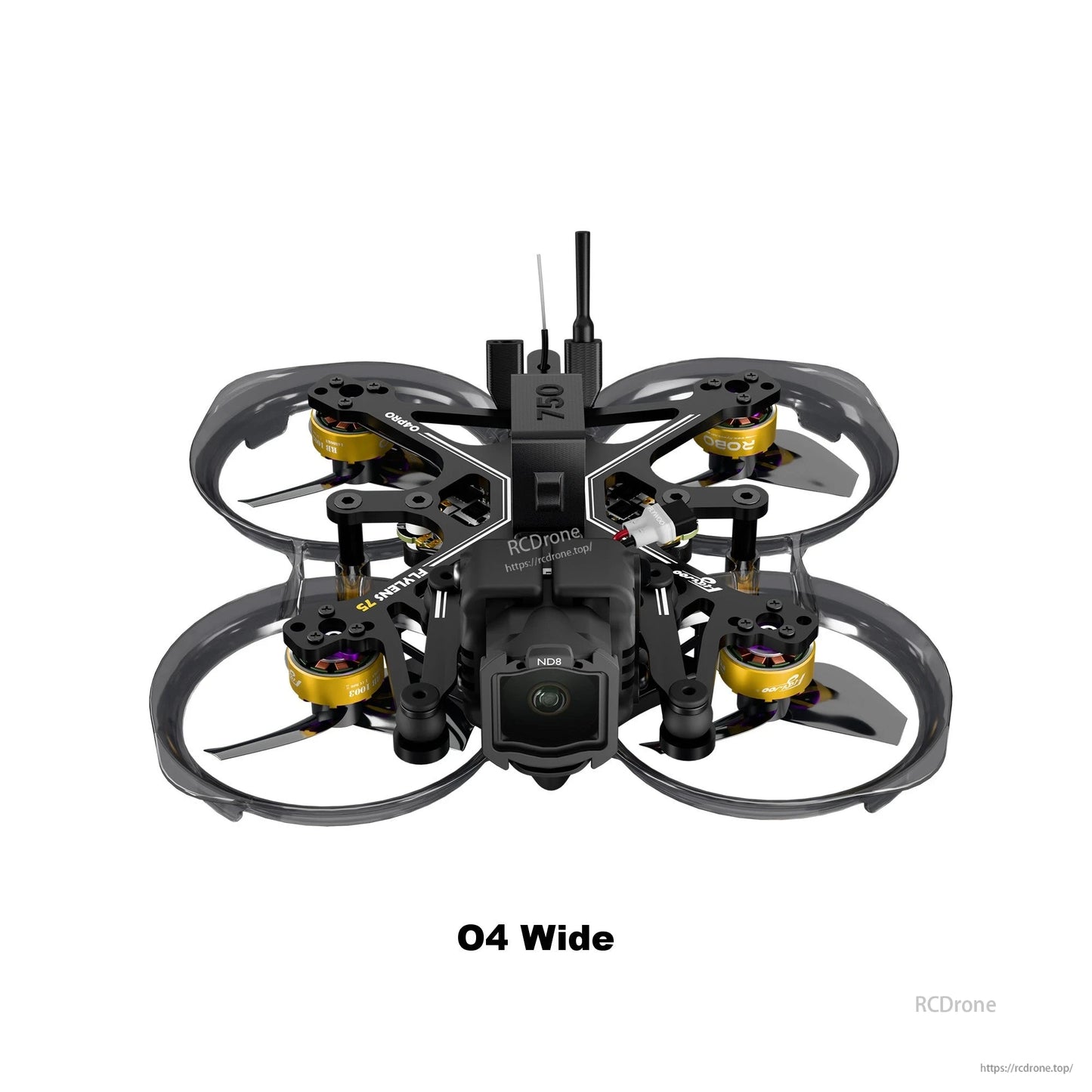 Flylens 75 HD O4 Wide 2S whoop FPV drone with ducted prop guards, front camera and top antenna
