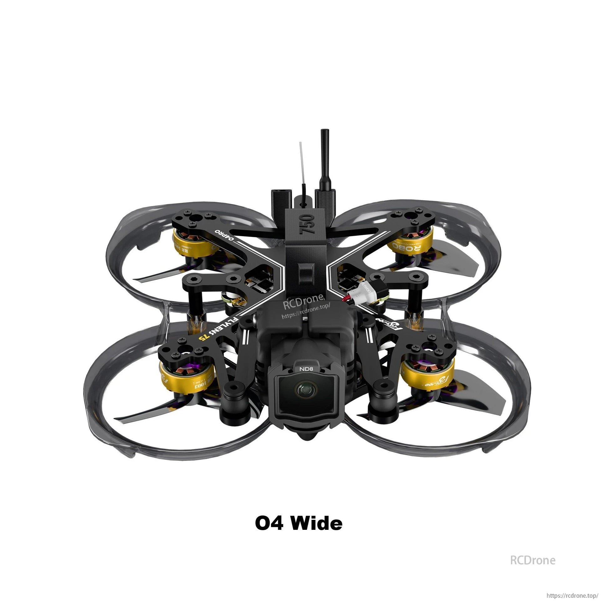 Flylens 75 HD O4 Wide 2S whoop FPV drone with ducted prop guards, front camera and top antenna