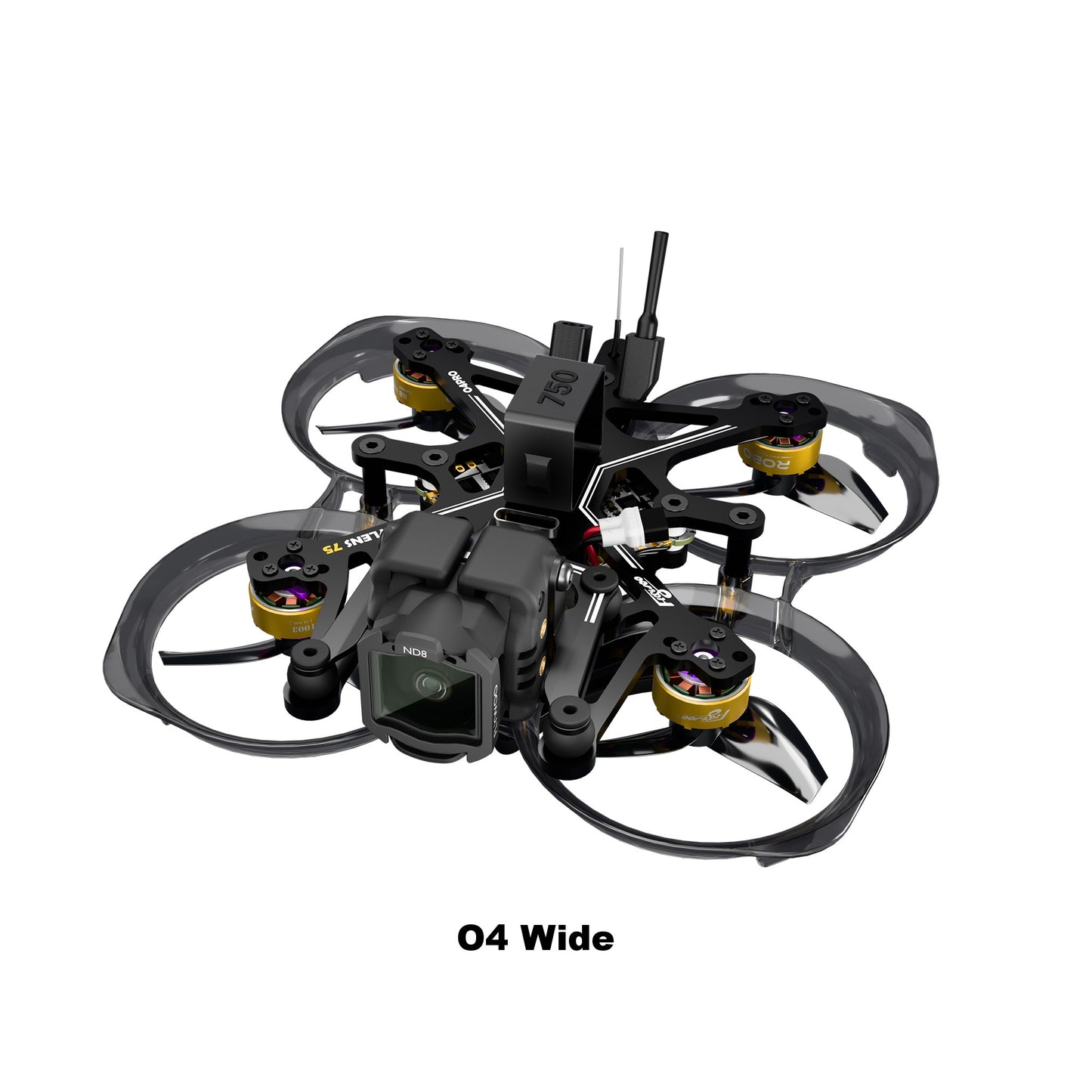 Flylens 75 HD O4 Wide 2S whoop FPV drone with ducted prop guards, front HD camera and ND8 filter