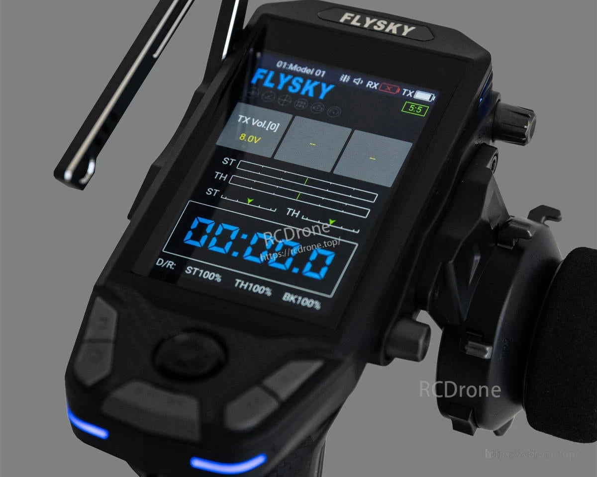 Flysky FS-G11P 3.5-inch IPS screen showing telemetry-style status and channel readouts