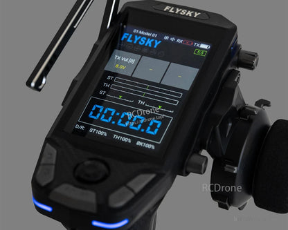 Flysky FS-G11P 3.5-inch IPS screen showing telemetry-style status and channel readouts
