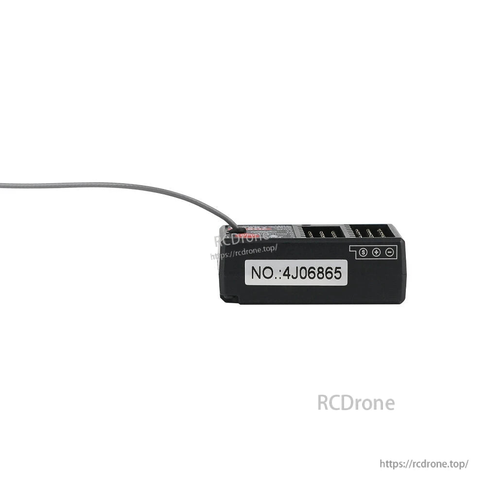 Side view of receiver showing serial number label and top row of channel ports