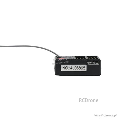 Side view of receiver showing serial number label and top row of channel ports