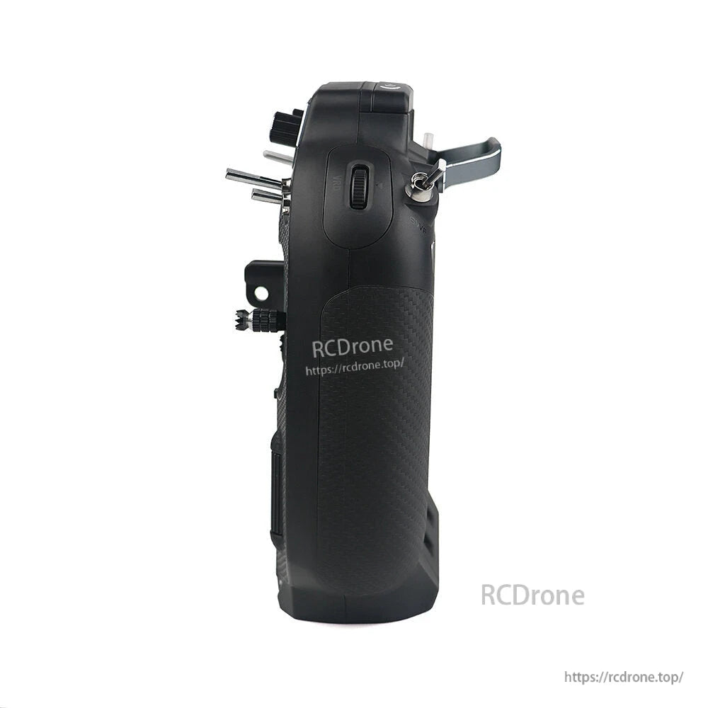 Right side profile of the Flysky FS-ST16 transmitter showing side switch/trim and handle mount