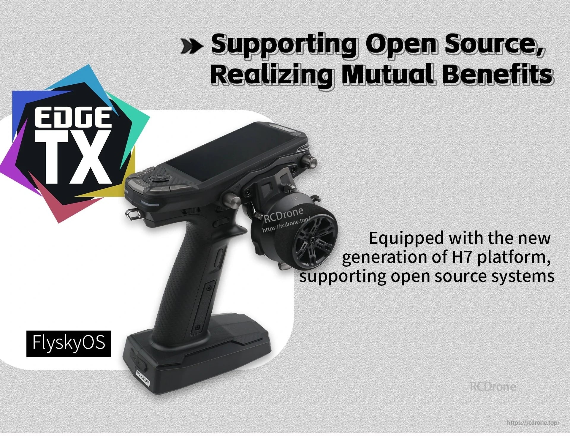 Flysky FS-G11P style 2.4GHz surface pistol-grip transmitter with color screen, EdgeTX open-source support