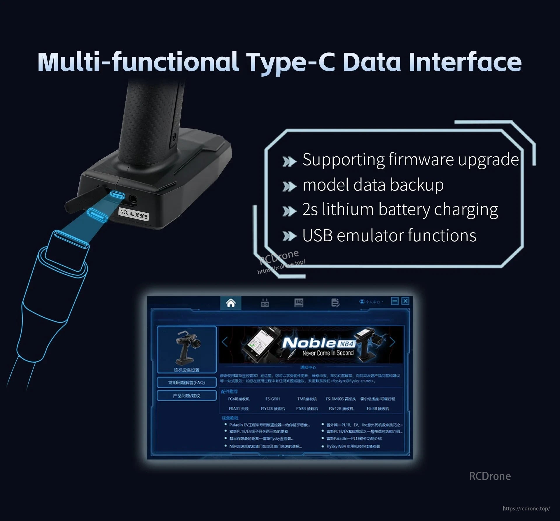 USB-C (Type-C) port on FS-G11P for firmware updates, data backup, charging, and USB emulator mode