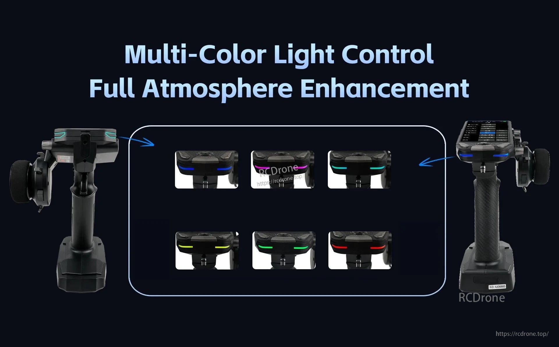 FS-G11P multi-color light control options displayed with multiple LED color effects on the transmitter