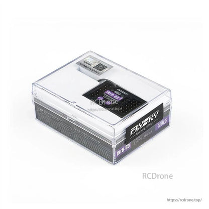 Retail packaging box for Flysky INr8-8D receiver, angled view with product visible through lid