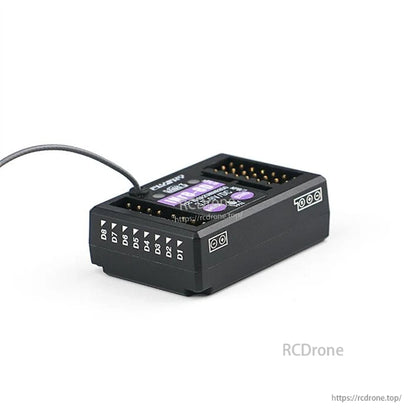 Low side view of INr8-8D receiver showing numbered channel markings along the edge and antenna lead