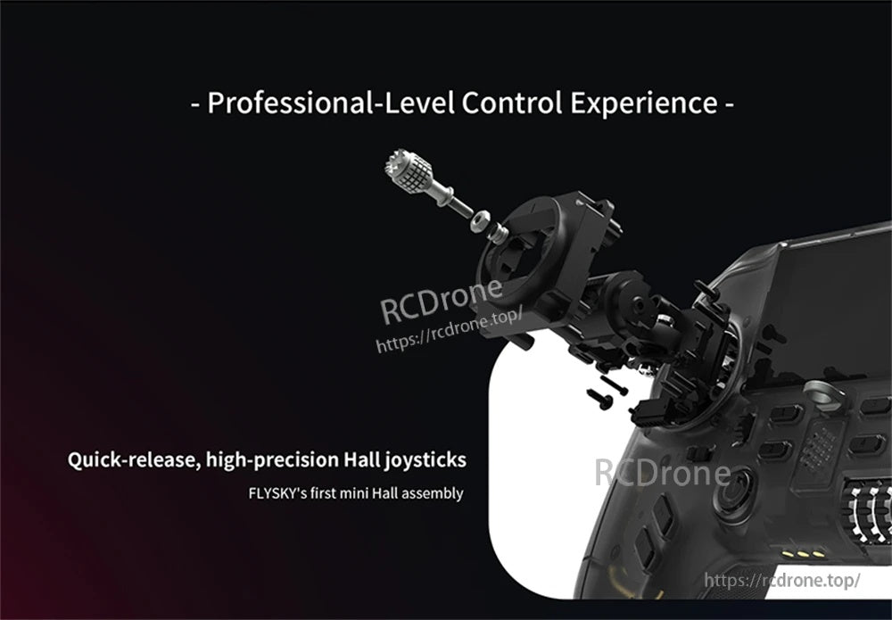Exploded view of quick-release high-precision Hall joysticks on the Flysky ProArt PA01 controller