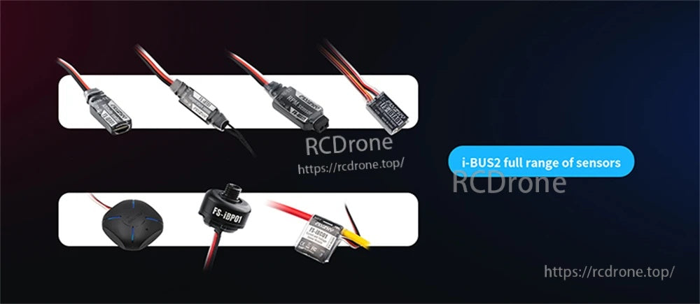 RCDone i-BUS2 full range sensor set with multiple wired modules and connectors for RC telemetry.