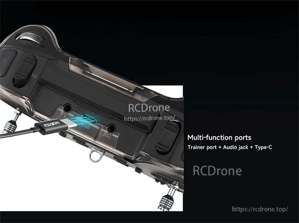 Bottom edge of the PA01 showing USB Type-C, 3.5mm trainer (DSC) and 3.5mm audio ports