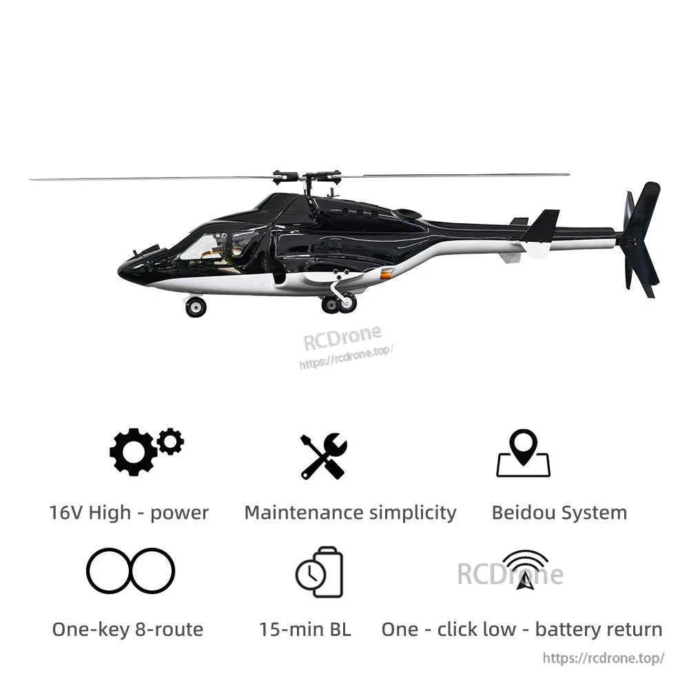 Flywing Airwolf V3 RC Helicopter, 16V high-power brushless RC helicopter with GPS, 15-minute flight, one-key return, 8 routes, low-battery auto-return, and easy maintenance.