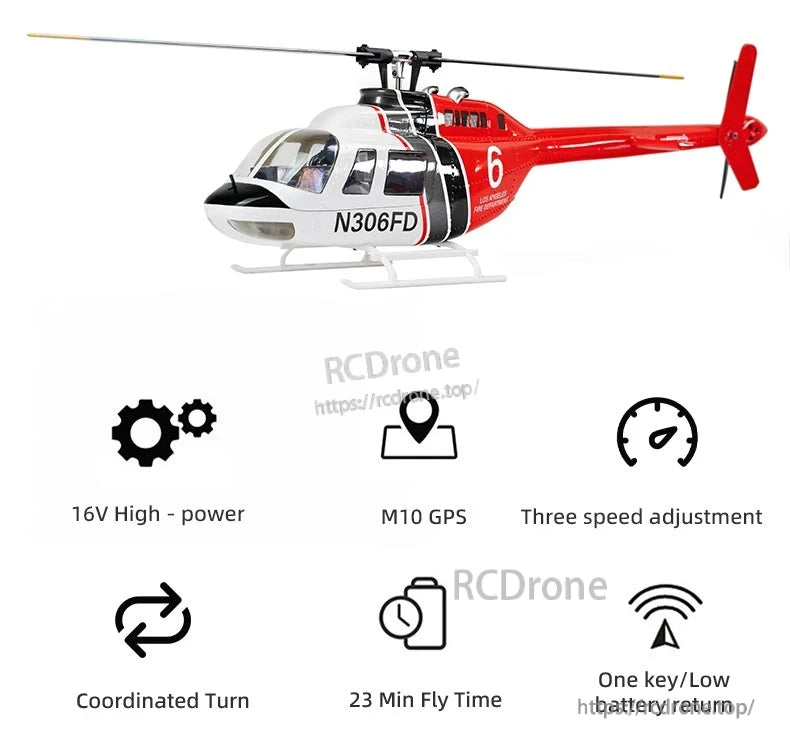 Flywing Bell-206 V3 RC Helicopter, High-power GPS RC Helicopter with 23-min flight time