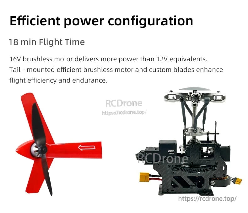Flywing Bell‑206 V4 RC Helicopter, 16V brushless motor, 18-minute flight time, custom blades for improved endurance and efficiency.