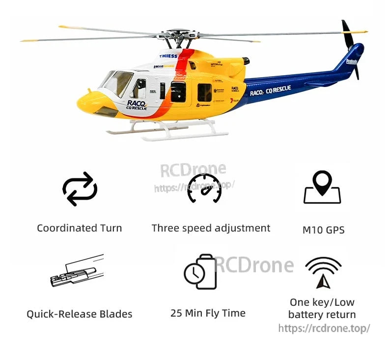Flywing Bell-412 Scale RC Helicopter, Scale RC helicopter features coordinated turns, speed adjustment, and quick release blades