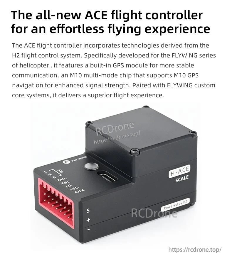 Flywing Bell-412 Scale RC Helicopter, The ACE flight controller, based on H2 for FLYWING helicopters, offers precise navigation with built-in GPS, M10 chip, and custom core systems for stable, high-performance flight.