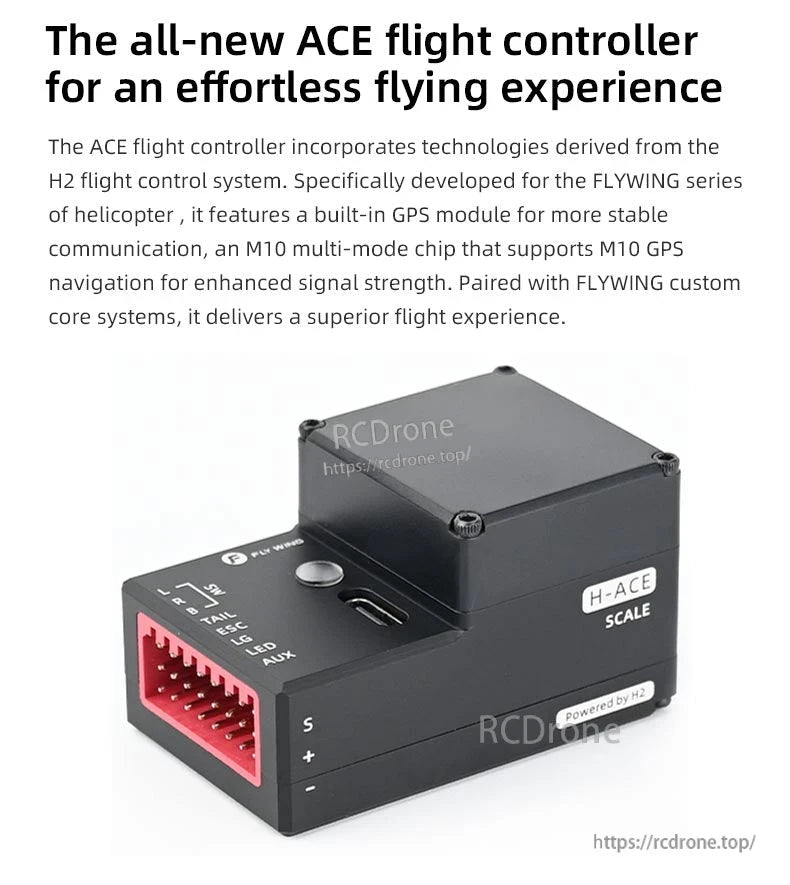 Flywing EC‑135 Scale RC Helicopter, The H-ACE SCALE flight controller, powered by H2, enables smooth, stable flights for FLYWING helicopters with GPS, M10 chip, and multiple ports for superior performance.