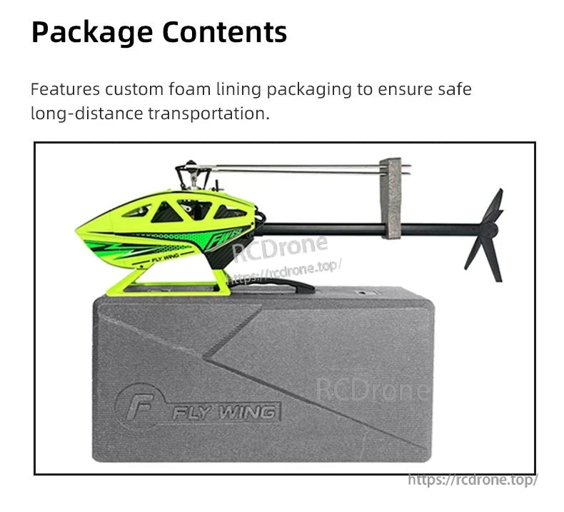 Flywing FW450L V3 RC helicopter comes with a custom foam-lined case for secure and safe transportation.