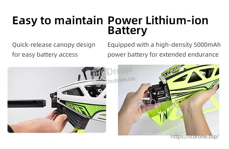 Flywing FW450L V3 RC Helicopter, Easy maintenance, quick-release battery, 5000mAh lithium-ion power