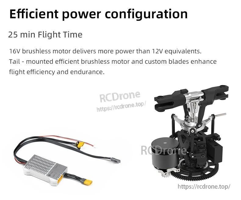 Flywing FW450L V3 RC Helicopter, Efficient 16V brushless motor, 25 min flight time, custom blades for enhanced performance