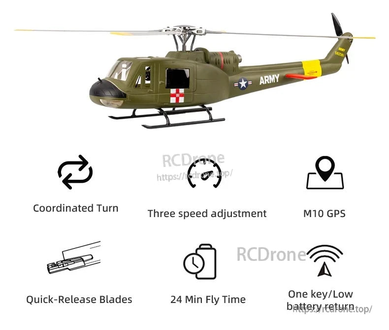 Flywing UH-1 Huey V4 RC Helicopter, UH-1 Huey RC Helicopter with GPS and 24-min flight time