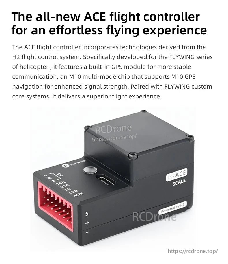 Flywing UH-1 Huey V4 RC Helicopter, The H-ACE SCALE flight controller offers precise, stable flight with GPS, multi-mode navigation, and durable design for FLYWING helicopter enthusiasts. (24 words)