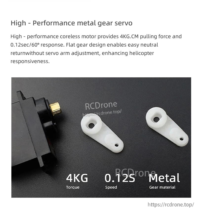 Flywing UH-1 V4 RC Helicopter, High-performance 4KG torque metal gear servo with 0.12S speed, offering enhanced durability and responsiveness for demanding applications.