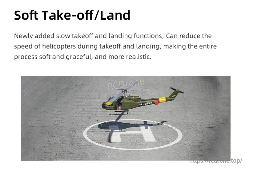Flywing UH-1 V4 RC Helicopter, Soft take-off/landing enhances helicopter realism with smooth, controlled movements.