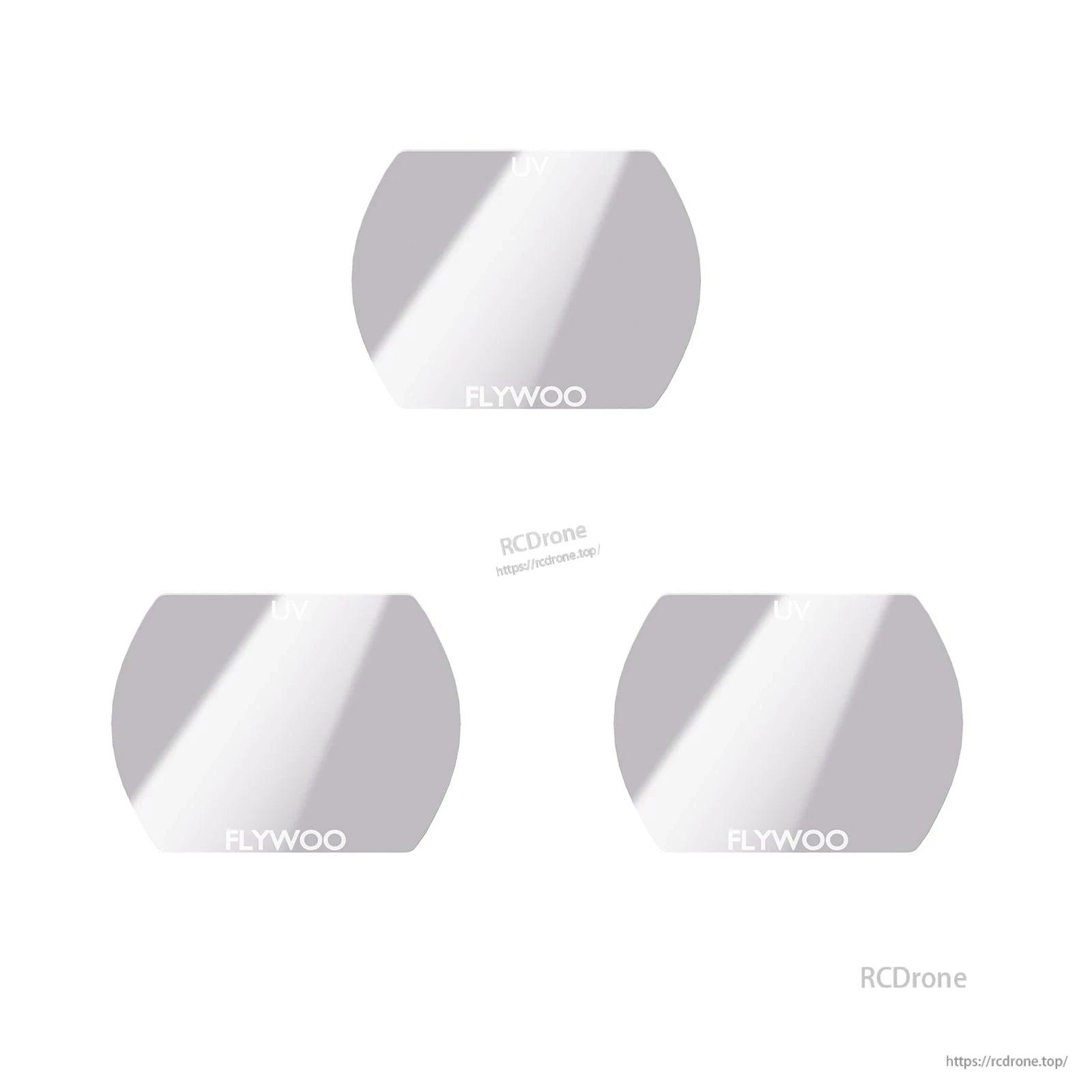 Flywoo 0.3g ND Filter, Three lightweight Flywoo camera lens filters labeled “UV” with FLYWOO branding on a white background