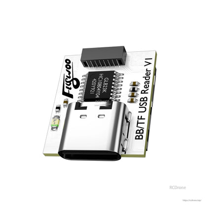 Flywoo BBITF USB Reader V1 board with USB-C port, 8-pin header connector, and compact white PCB
