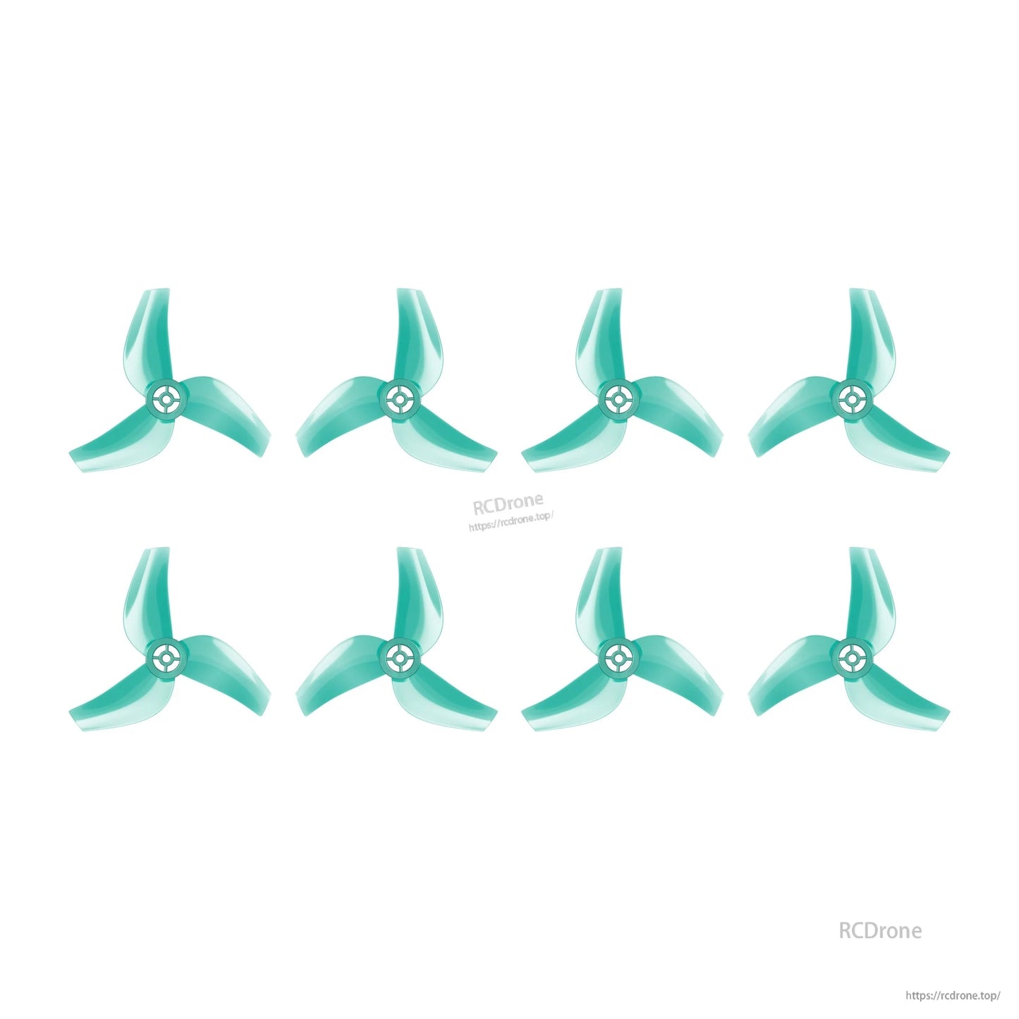 Flywoo 1611 3-Blade Propeller, Set of teal Flywoo 1611 tri-blade drone propellers with three curved blades and hub mount