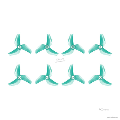 Flywoo 1611 3-Blade Propeller, Set of teal Flywoo 1611 tri-blade drone propellers with three curved blades and hub mount