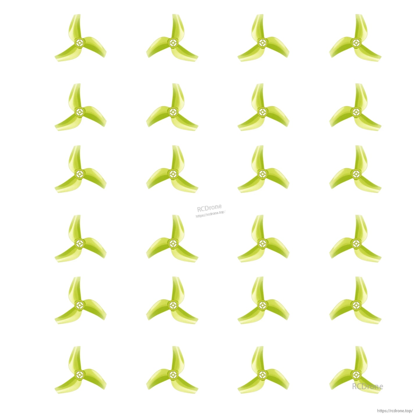 Flywoo 1611 3-Blade Propeller, Flywoo 1611 lime-green 3-blade FPV drone propellers with tri-blade design and center hub mounting hole
