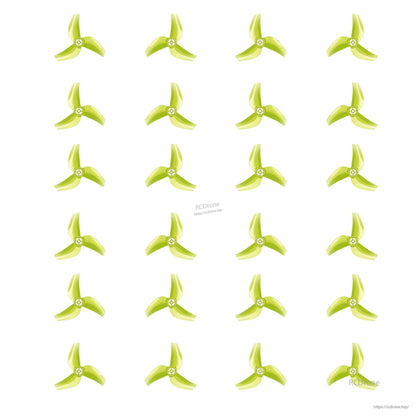 Flywoo 1611 3-Blade Propeller, Flywoo 1611 lime-green 3-blade FPV drone propellers with tri-blade design and center hub mounting hole