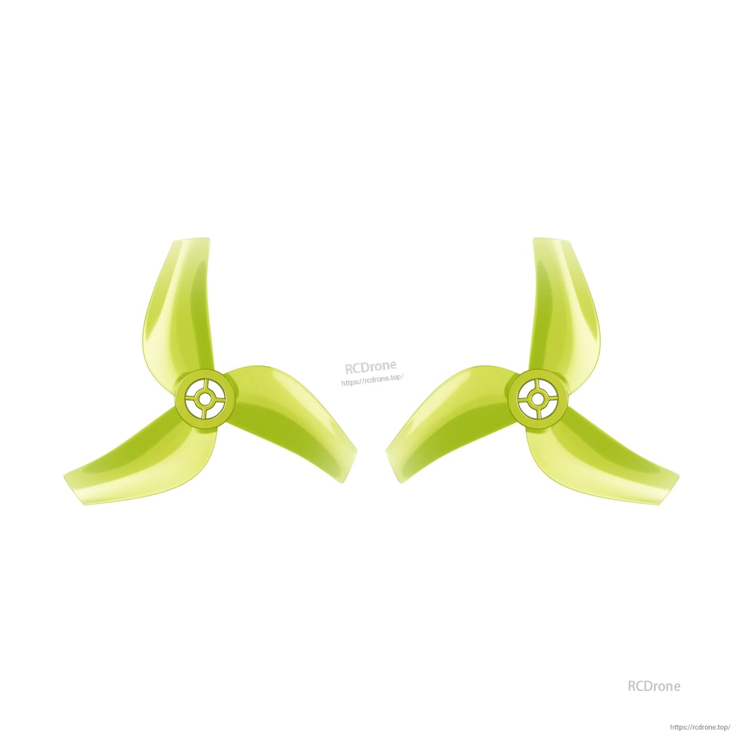 Flywoo 1611 3-Blade Propeller, Pair of lime green 3-blade drone propellers (Flywoo 1611 style) with three-blade hub design