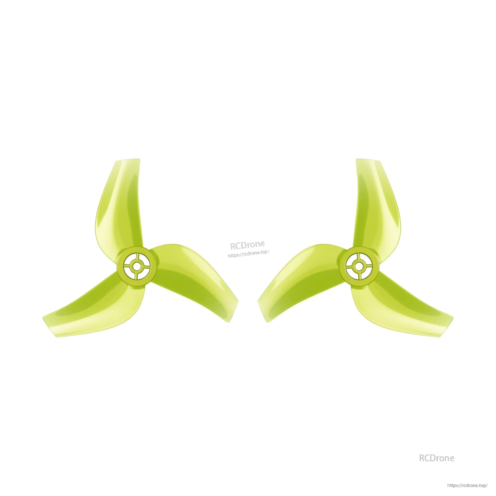 Flywoo 1611 3-Blade Propeller, Pair of lime green 3-blade drone propellers (Flywoo 1611 style) with three-blade hub design