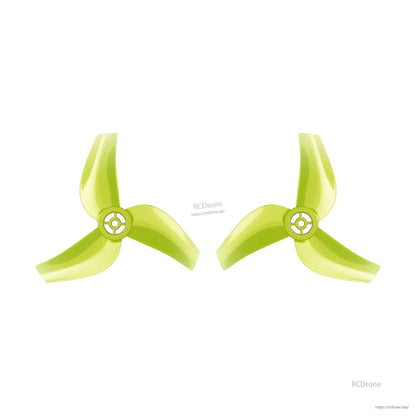 Flywoo 1611 3-Blade Propeller, Pair of lime green 3-blade drone propellers (Flywoo 1611 style) with three-blade hub design