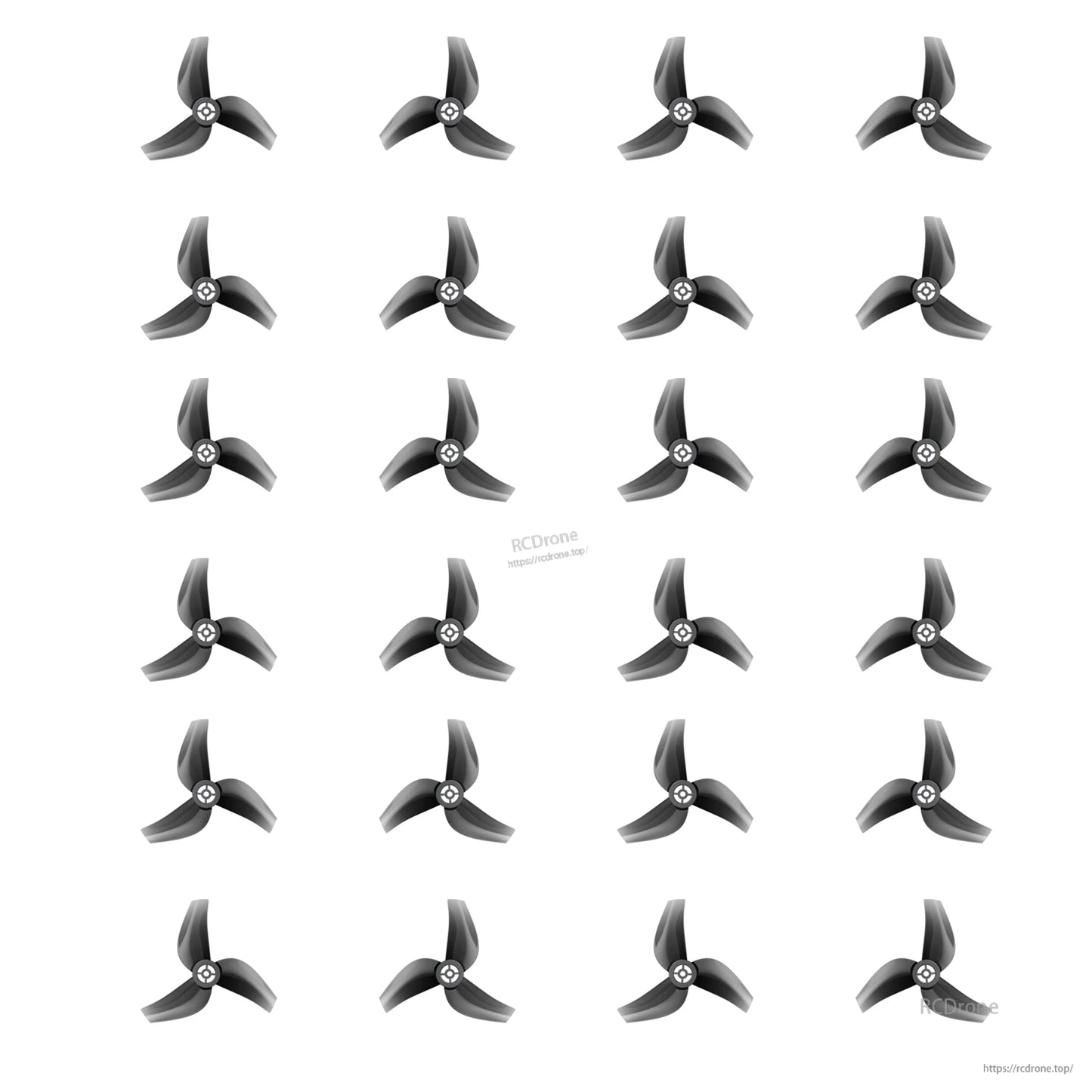 Flywoo 1611 3-Blade Propeller, Flywoo 1611 tri-blade drone propellers in black, multi-pack with matching 3-blade hubs on white background