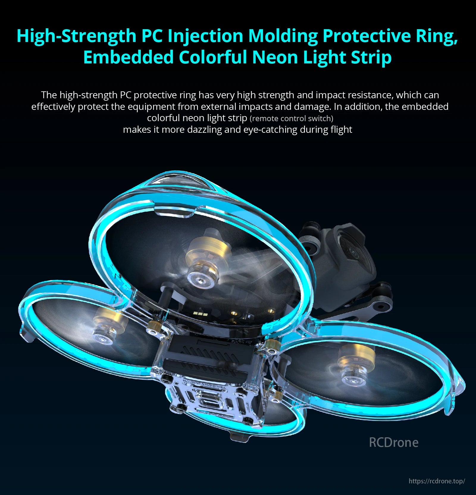 Flywoo 85 HD Whoop Drone features a robust PC protective ring and neon lights for enhanced durability and visibility during flight.