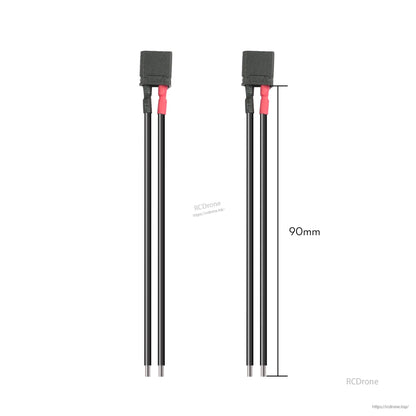 Flywoo Black XT30U connector pigtail pair with red and black leads, 90mm wire length