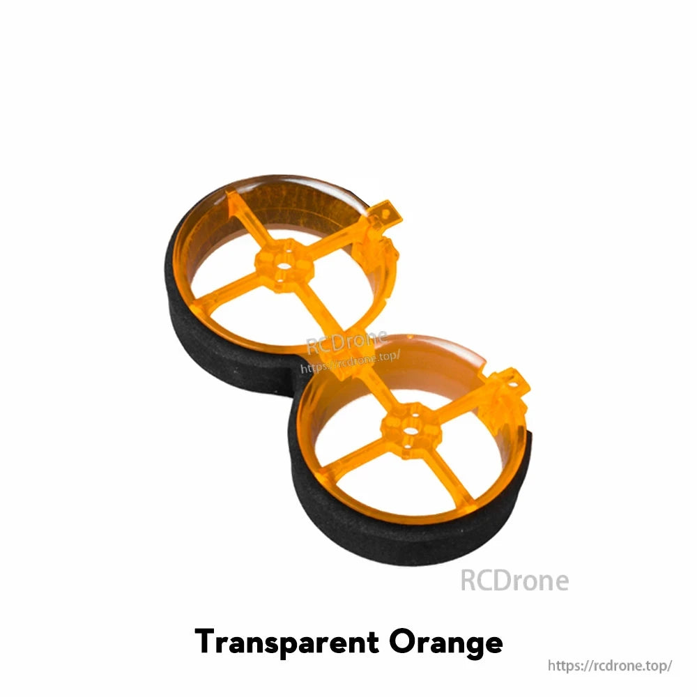 Flywoo CineRace20 double duct cinewhoop frame in transparent orange with two circular ducts and braces