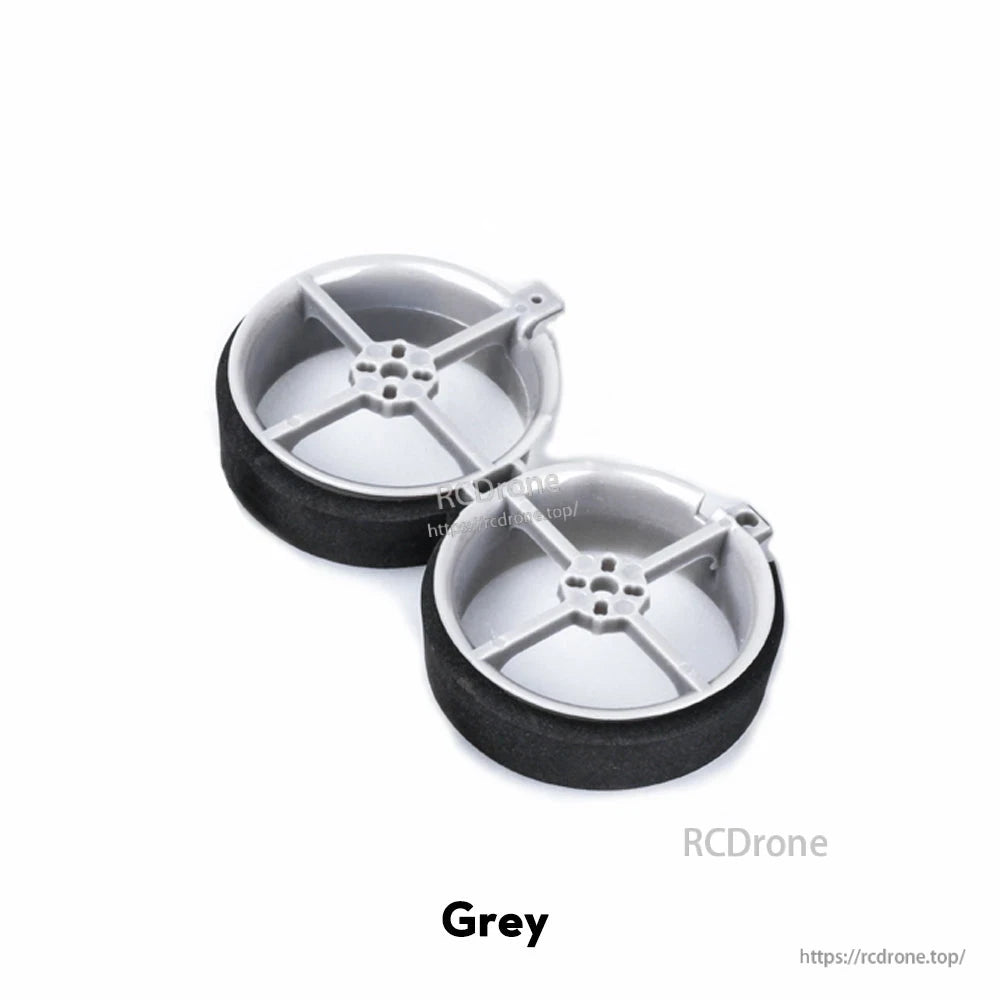 Pair of grey Flywoo CineRace20 double duct prop guards for FPV drone frame, circular ducts with cross braces