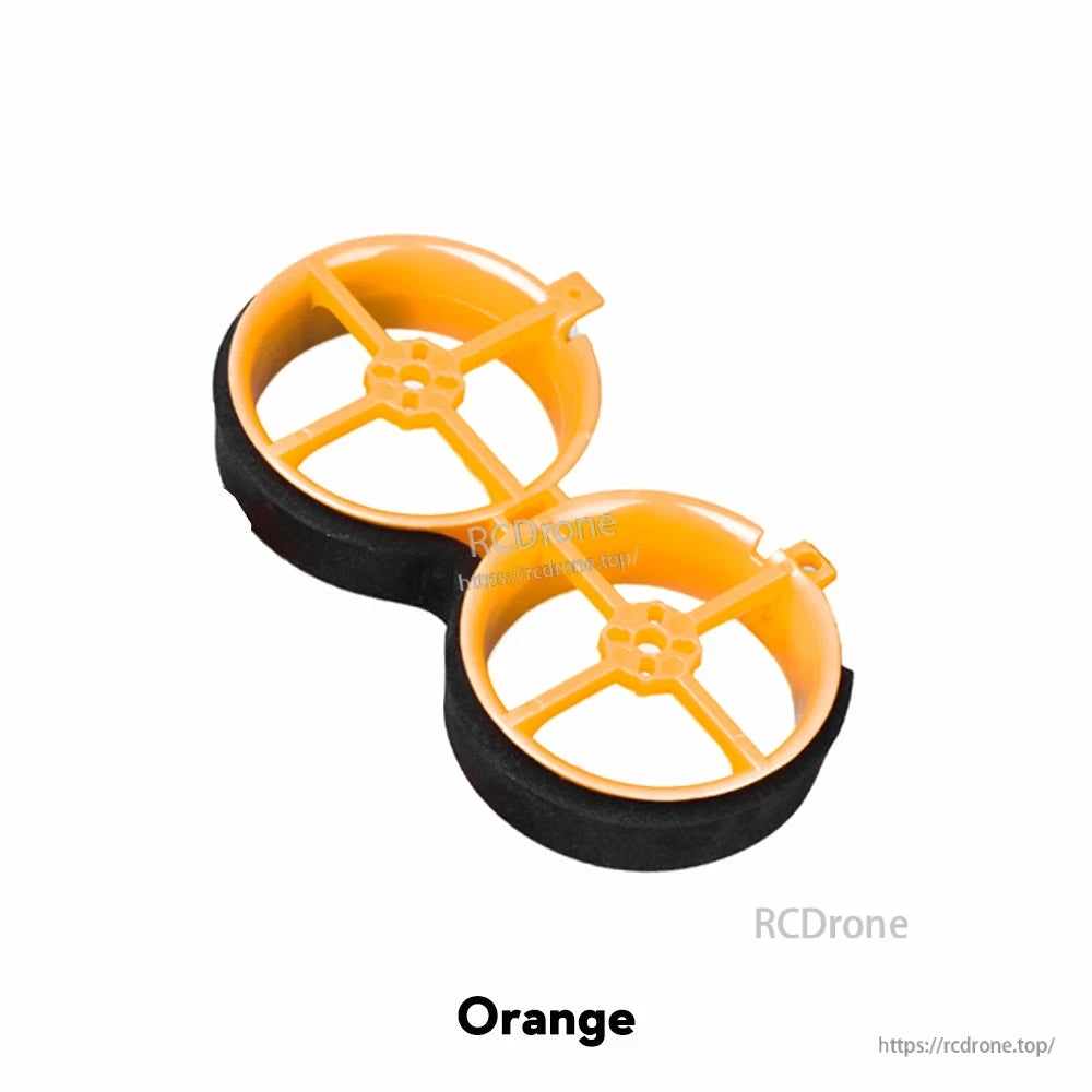 Flywoo CineRace20 orange double-duct cinewhoop frame with two circular prop guards and cross braces