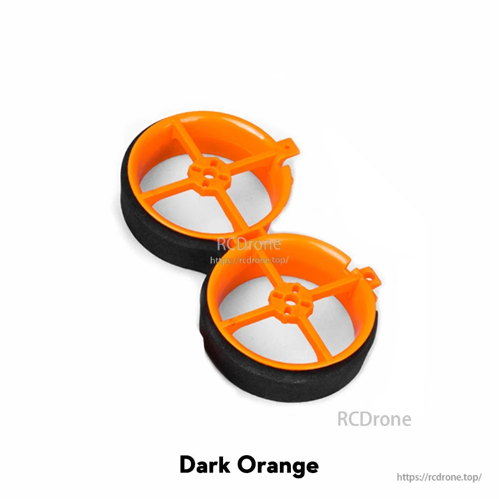 Flywoo CineRace20 double duct frame parts in dark orange with two circular ducts and foam bumpers