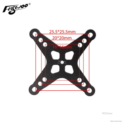 Flywoo carbon fiber adapter plate with 25.5x25.5, 20x20 and 16x16mm mounting hole patterns