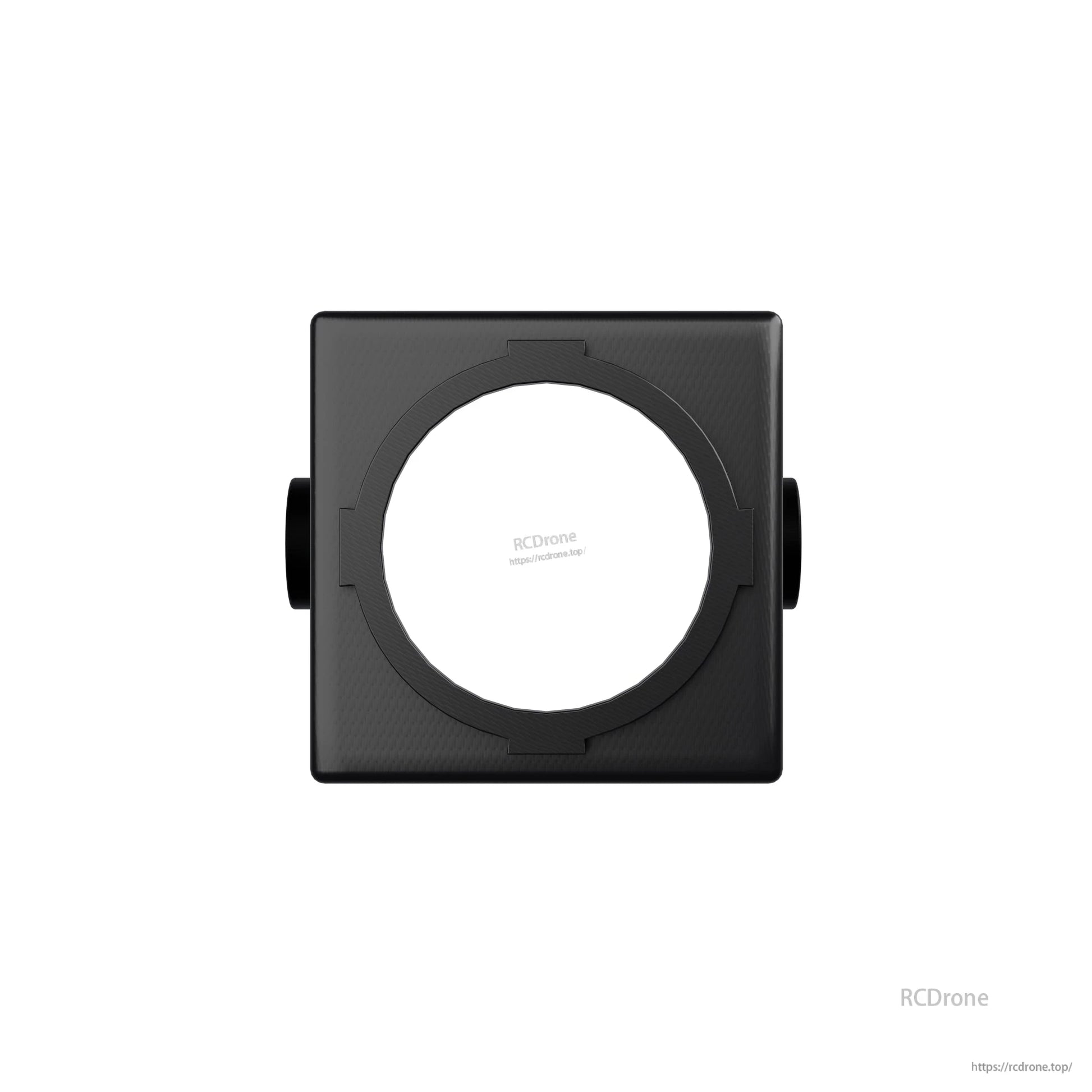 Black Flywoo DJI O4 FPV camera shell with 18mm circular lens opening and side mounting posts