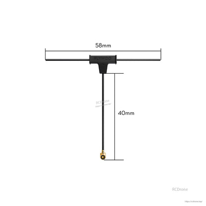 Flywoo ELRS 2.4GHz Minimortal PCB T antenna with 58mm crossbar, 40mm coax lead, and u.FL connector
